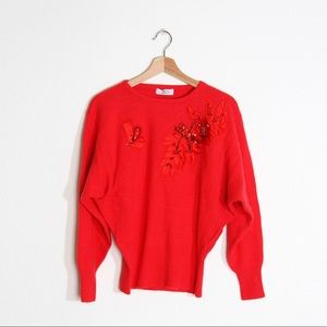 Clover Embellished Detail Sweater in Red